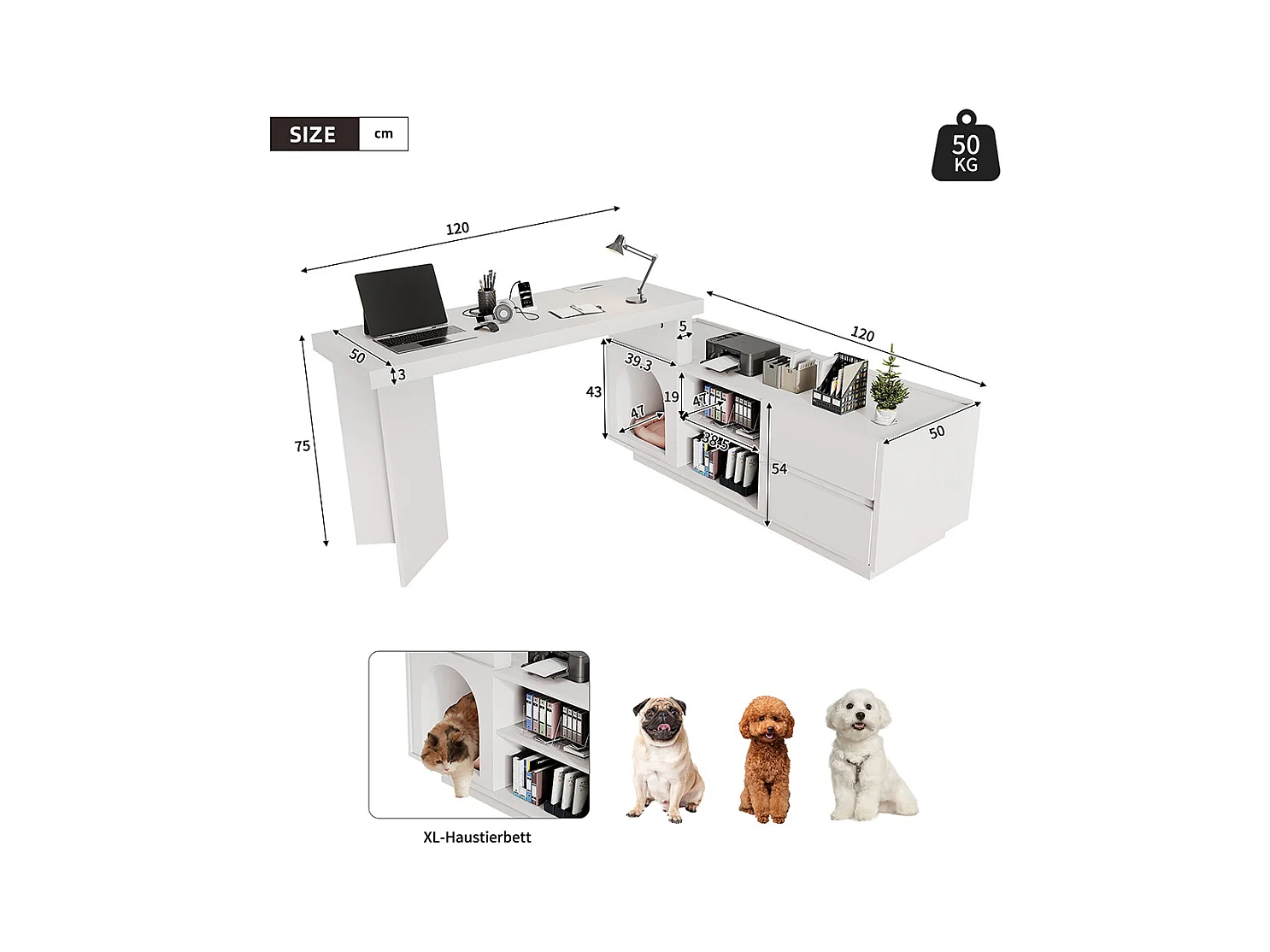 Bureau dangle niche animaux MDF plateau épaissi L ou droit flexible bureau domicile niche XL animaux