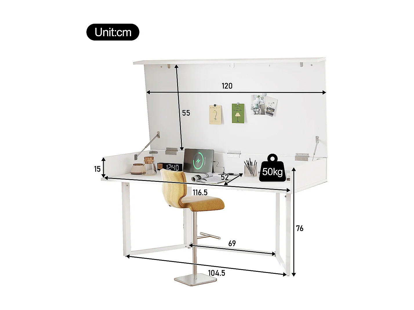 Bureau pliable multifonction prises EU design coque cacher désordre adapté familles chats bébés