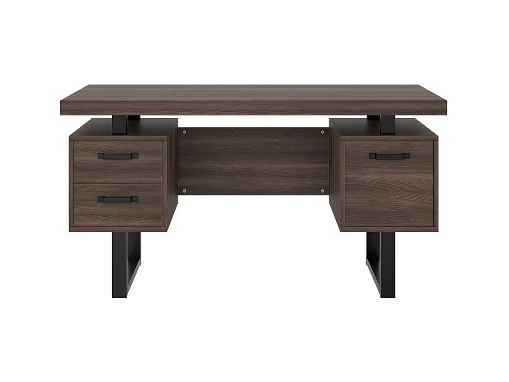 Bureau simple plateau MDF tube acier tiroir silencieux classeur spacieux antieclaboussures rangement efficace marron