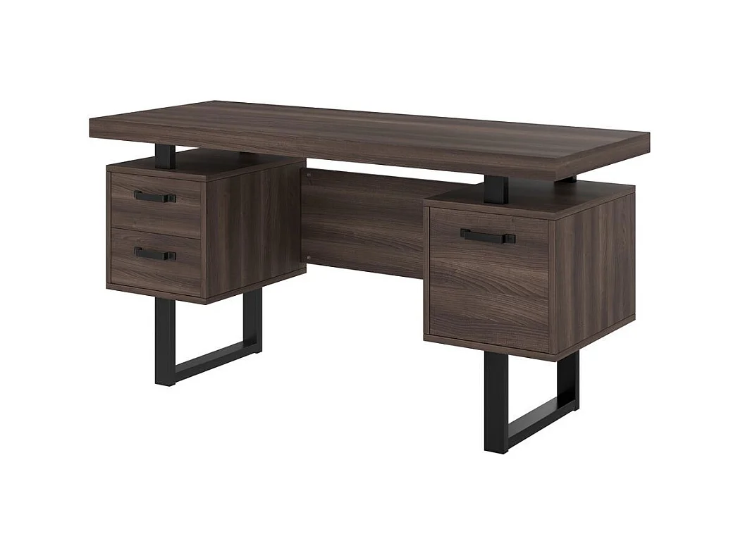 Bureau simple plateau MDF tube acier tiroir silencieux classeur spacieux antieclaboussures rangement efficace marron