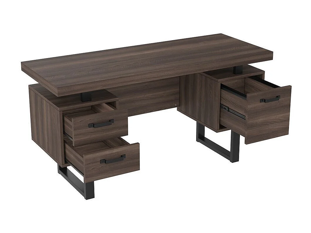 Bureau simple plateau MDF tube acier tiroir silencieux classeur spacieux antieclaboussures rangement efficace marron