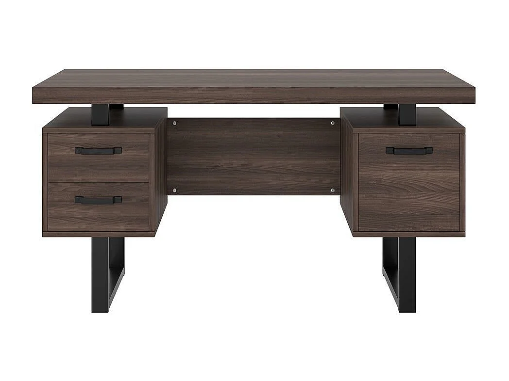 Bureau simple plateau MDF tube acier tiroir silencieux classeur spacieux antieclaboussures rangement efficace marron