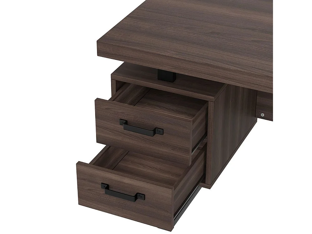 Bureau simple plateau MDF tube acier tiroir silencieux classeur spacieux antieclaboussures rangement efficace marron