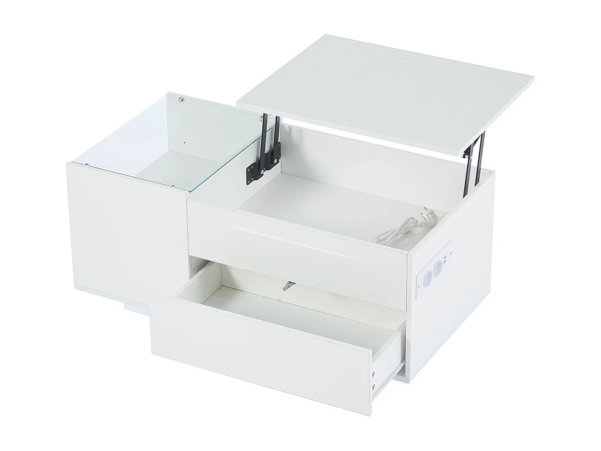 Verstelbare salontafel 95x48x42 cm wit verborgen opbergruimte LED-lade stopcontact