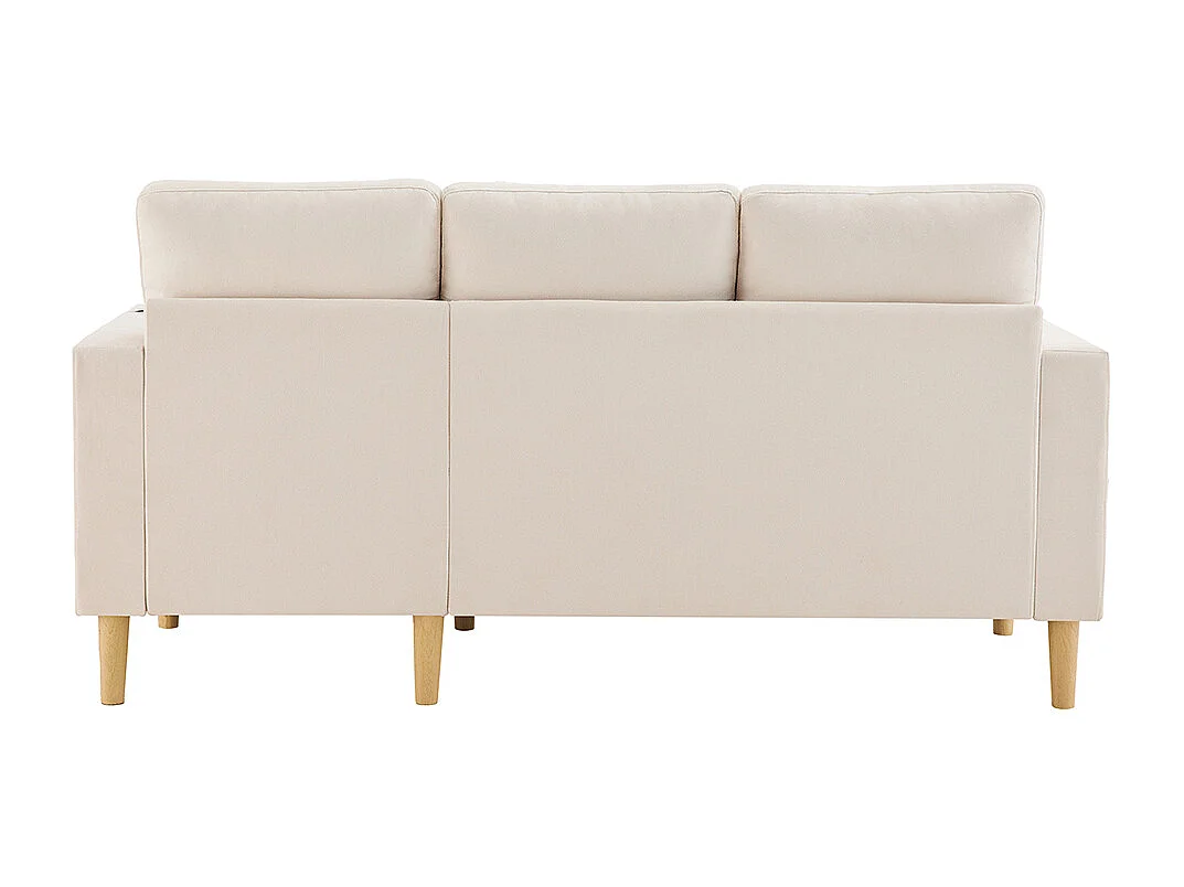 Canapé d'angle moderne L 3 places chaise longue espace rangement porte-gobelet intégré 2 coussins multi-usage beige