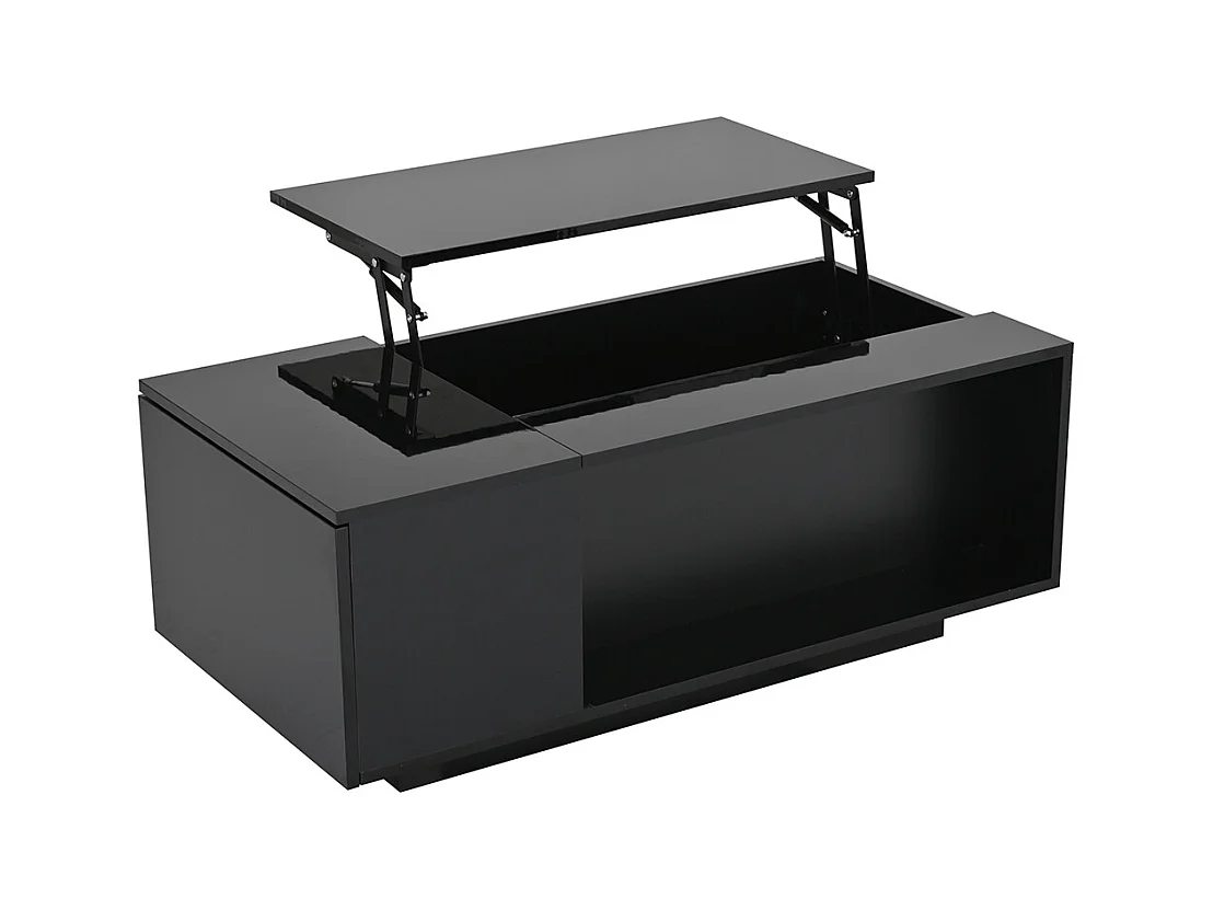 Table basse réglable 100x50x40 cm noir rangement caché LED tiroir