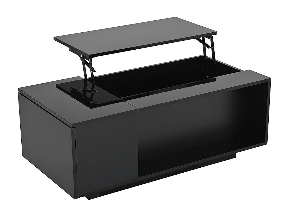 Table basse réglable 100x50x40 cm noir rangement caché LED tiroir