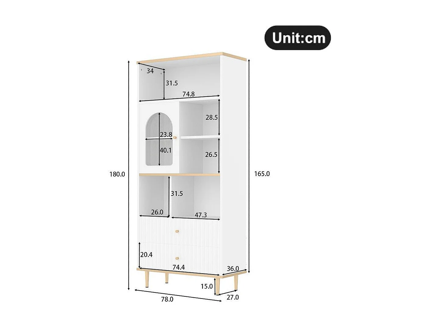 Bibliotheque multifonctionnelle rangement multicouche porte vitree deux tiroirs silencieux bande lumineuse couleur telecommandee pieds metal blanc