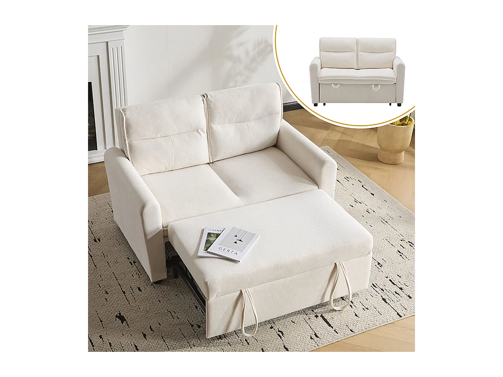 Canapé convertible 2 places moderne avec fonction couchette et dossier réglable grands coussins de dossier inclus beige clair