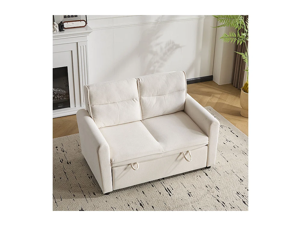Canapé convertible 2 places moderne avec fonction couchette et dossier réglable grands coussins de dossier inclus beige clair