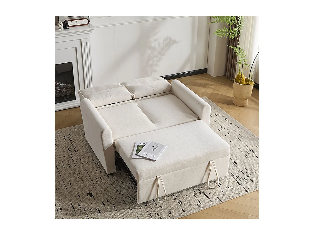 Canapé convertible 2 places moderne avec fonction couchette et dossier réglable grands coussins de dossier inclus beige clair