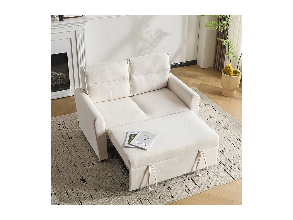 Canapé convertible 2 places moderne avec fonction couchette et dossier réglable grands coussins de dossier inclus beige clair