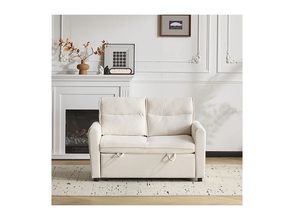 Canapé convertible 2 places moderne avec fonction couchette et dossier réglable grands coussins de dossier inclus beige clair