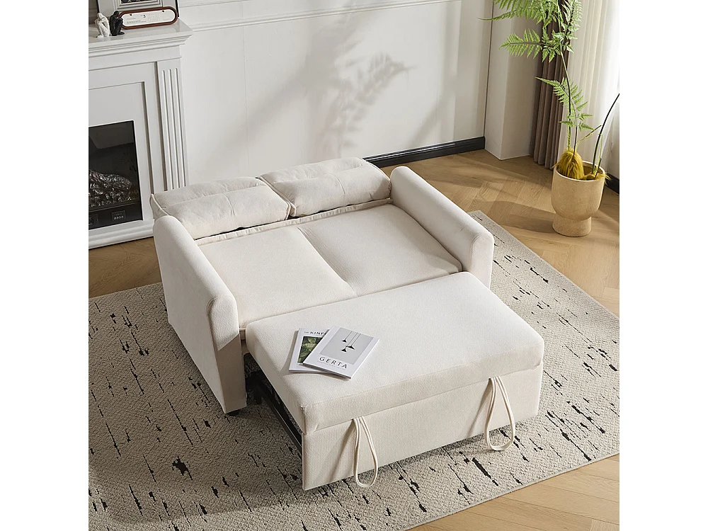 Canapé convertible 2 places moderne avec fonction couchette et dossier réglable grands coussins de dossier inclus beige clair