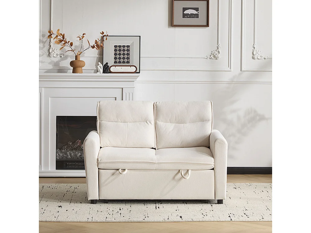 Canapé convertible 2 places moderne avec fonction couchette et dossier réglable grands coussins de dossier inclus beige clair