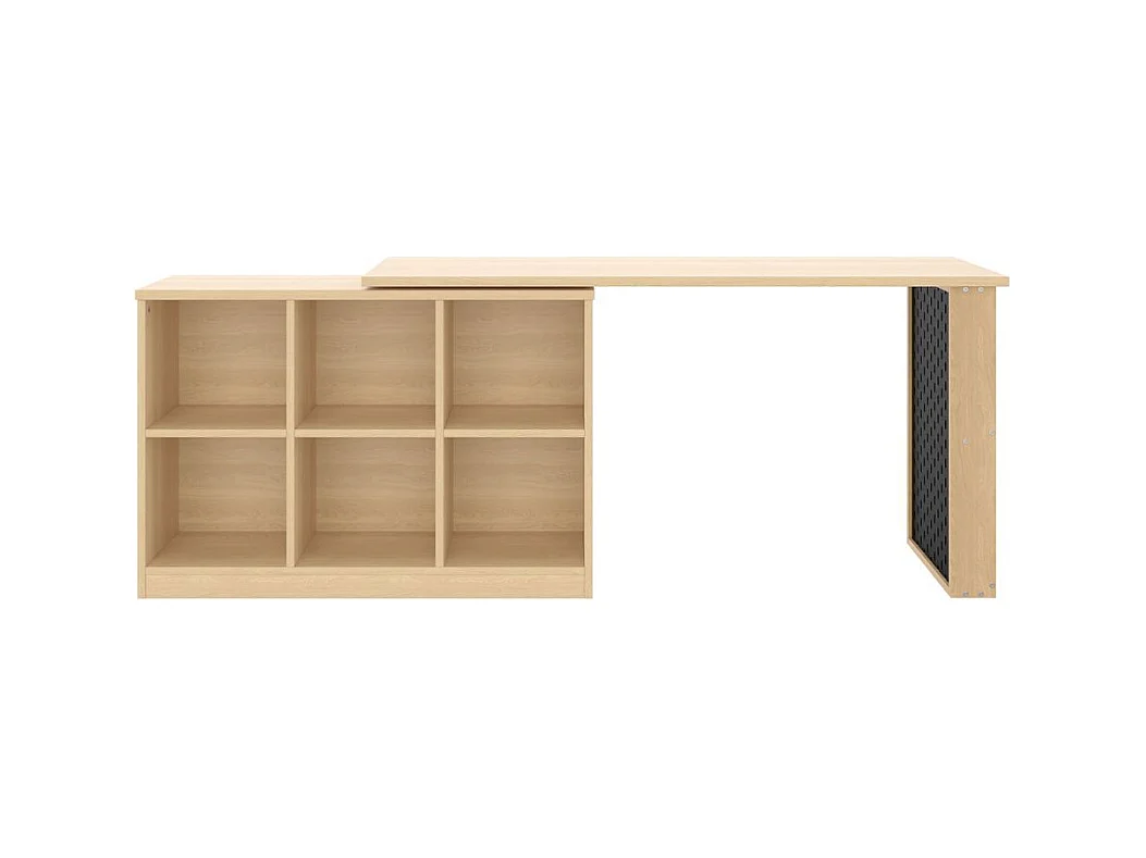 Bureau multifonctionnel armoire six casiers etagere plateau large epais plateau perfore resistant forme modulable naturel