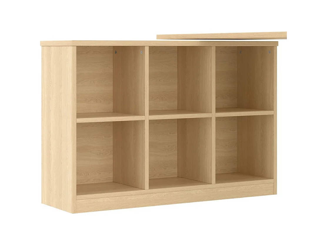 Bureau multifonctionnel armoire six casiers etagere plateau large epais plateau perfore resistant forme modulable naturel