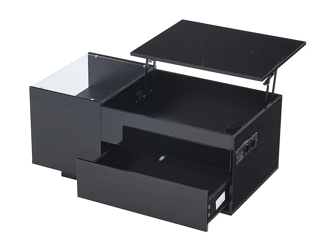 Verstelbare salontafel 95x48x42 cm zwart verborgen opbergruimte LED-lade stopcontact