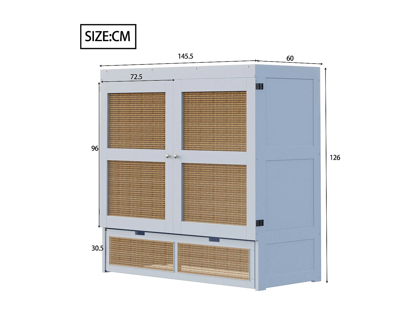 Lit escamotable 140x200 lit mural lit rabattable mural avec tiroirs de rangement design rotin gris