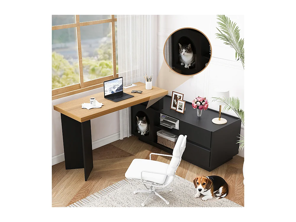 Bureau dangle niche animaux intégrée MDF plateau épais L ou droit montage flexible maison animaux XL