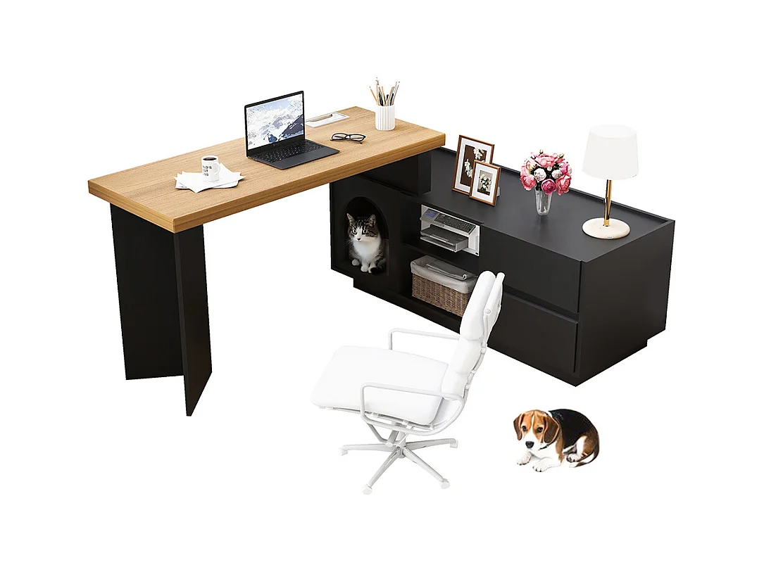Bureau dangle niche animaux intégrée MDF plateau épais L ou droit montage flexible maison animaux XL