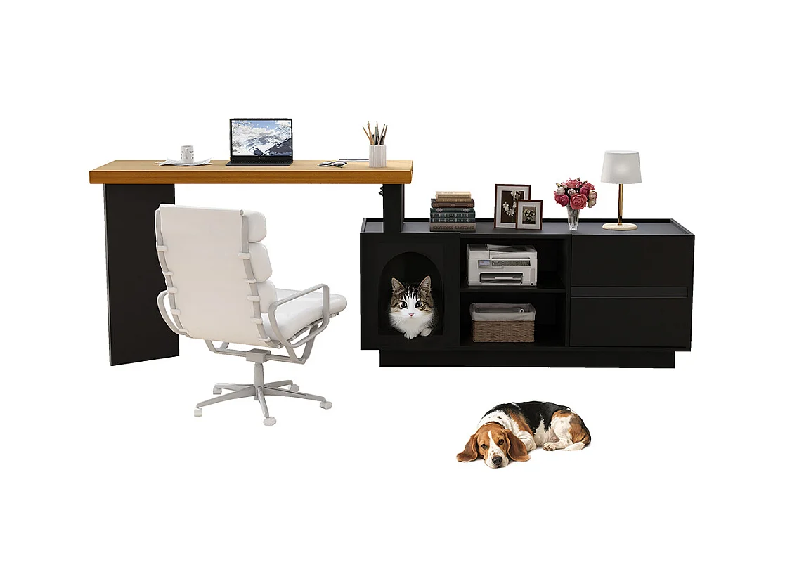 Bureau dangle niche animaux intégrée MDF plateau épais L ou droit montage flexible maison animaux XL