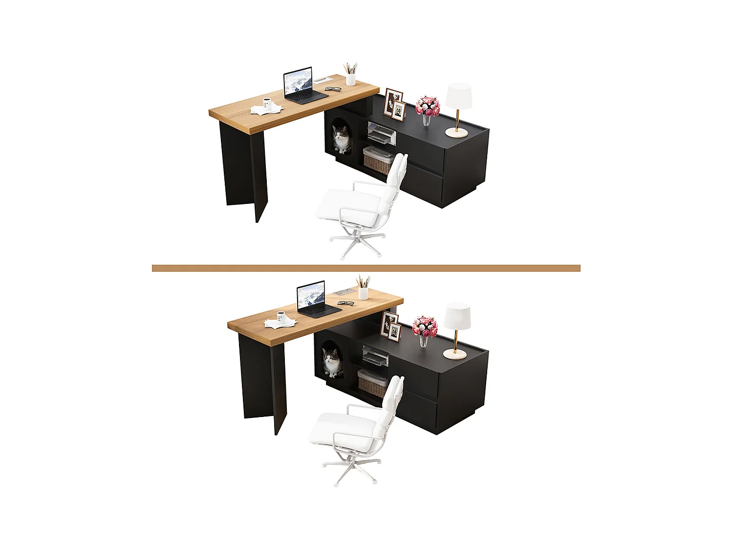 Bureau dangle niche animaux intégrée MDF plateau épais L ou droit montage flexible maison animaux XL