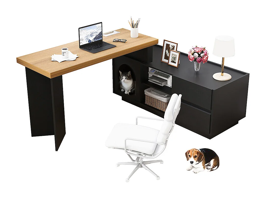 Bureau dangle niche animaux intégrée MDF plateau épais L ou droit montage flexible maison animaux XL