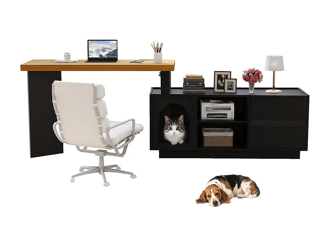 Bureau dangle niche animaux intégrée MDF plateau épais L ou droit montage flexible maison animaux XL