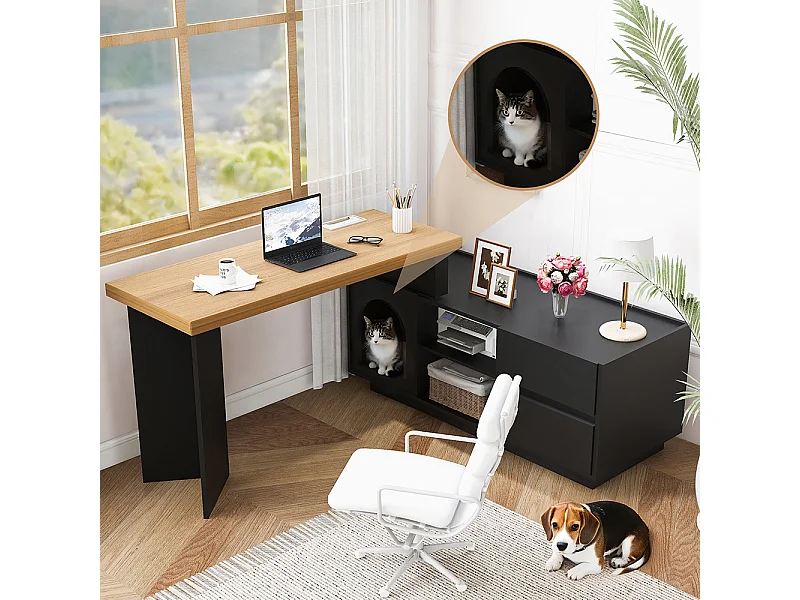 Bureau dangle niche animaux intégrée MDF plateau épais L ou droit montage flexible maison animaux XL