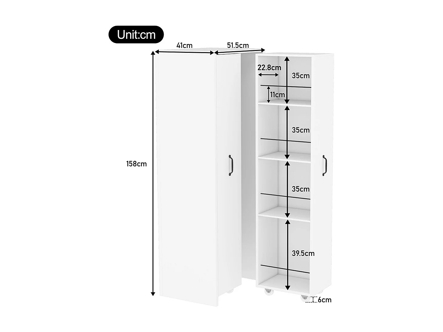 Bibliothèque extensible roulettes 4 niveaux interchangeables gauche droite MDF niveau roues silencieuses étagère blanc