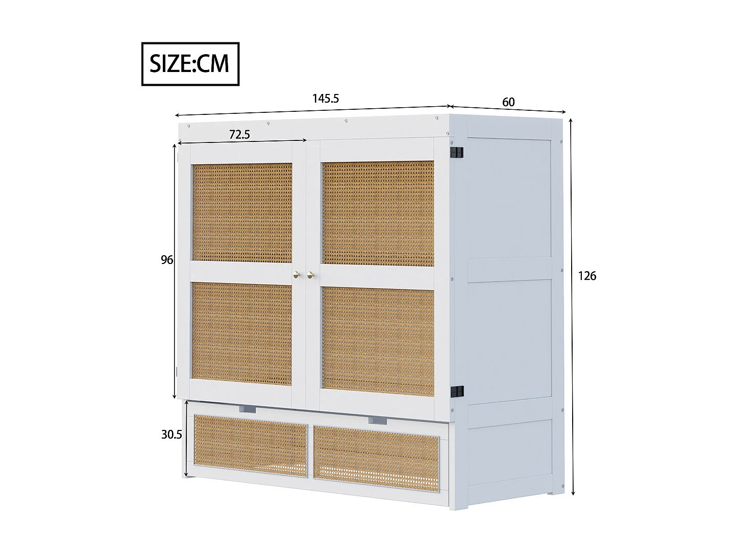 Lit escamotable 140x200 lit mural lit rabattable mural avec tiroirs de rangement design rotin blanc