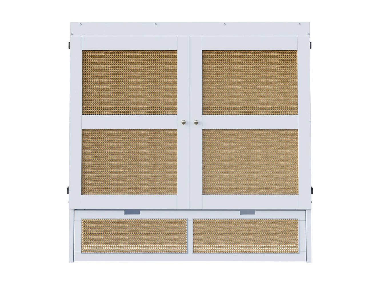 Lit escamotable 140x200 lit mural lit rabattable mural avec tiroirs de rangement design rotin blanc