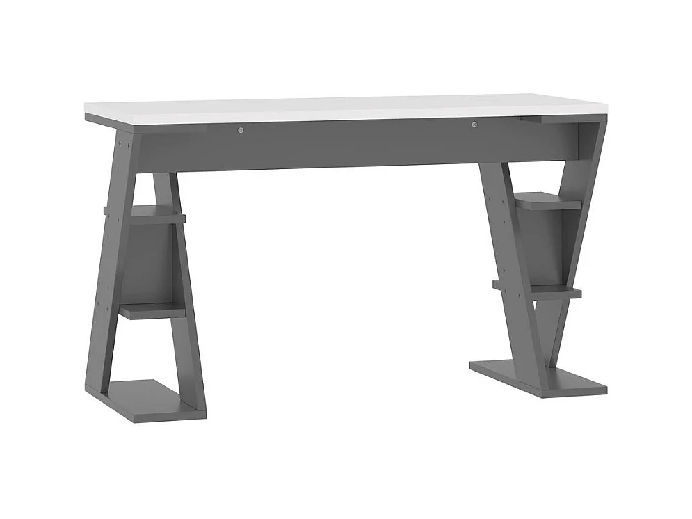 Bureau avec support en X étagère de rangement à six positions design assorti en gris et blanc