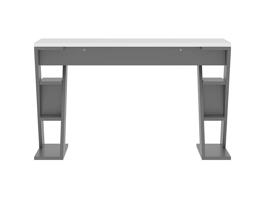 Bureau avec support en X étagère de rangement à six positions design assorti en gris et blanc