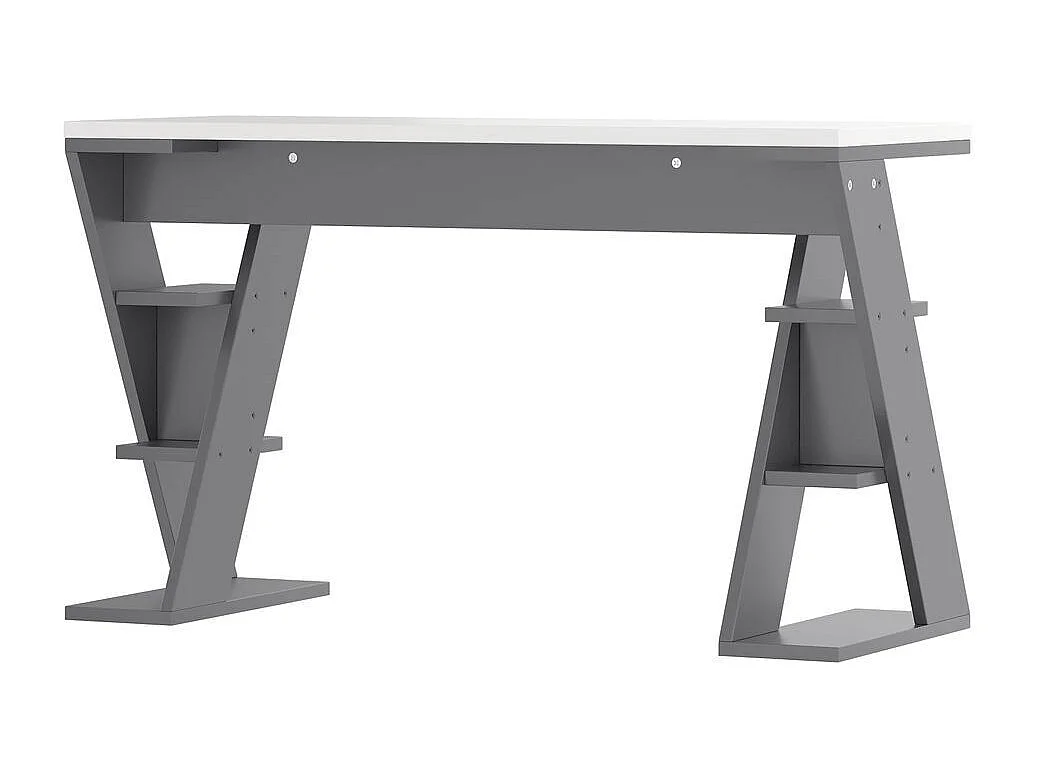 Bureau avec support en X étagère de rangement à six positions design assorti en gris et blanc