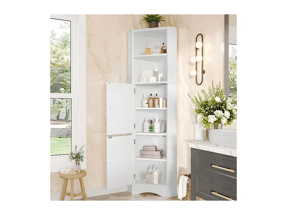 Colonne salle de bain triangulaire peinture résistante à l'humidité deux portes séparations réglables blanc