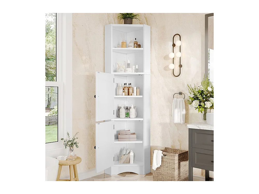 Colonne salle de bain triangulaire peinture résistante à l'humidité deux portes séparations réglables blanc