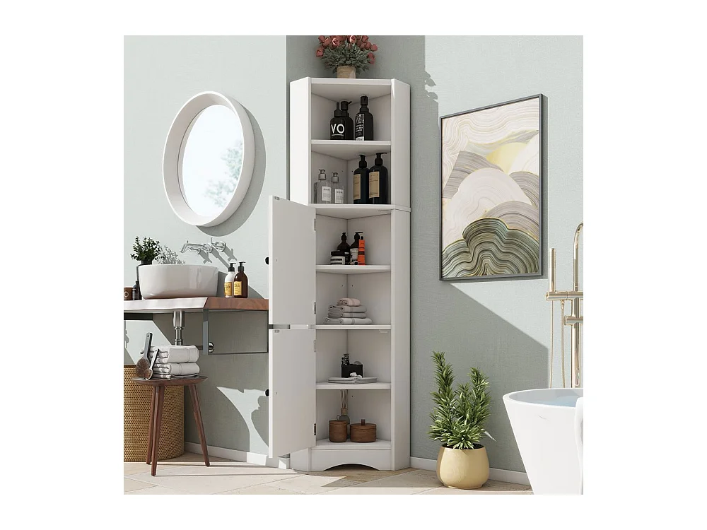 Colonne salle de bain triangulaire peinture résistante à l'humidité deux portes séparations réglables blanc