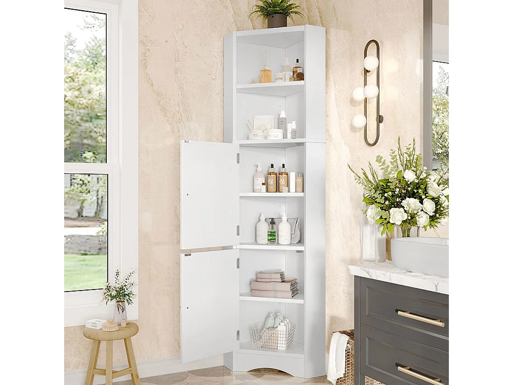 Colonne salle de bain triangulaire peinture résistante à l'humidité deux portes séparations réglables blanc