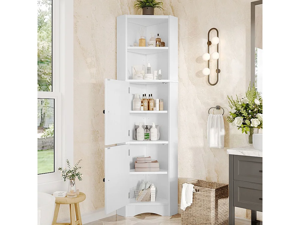 Colonne salle de bain triangulaire peinture résistante à l'humidité deux portes séparations réglables blanc