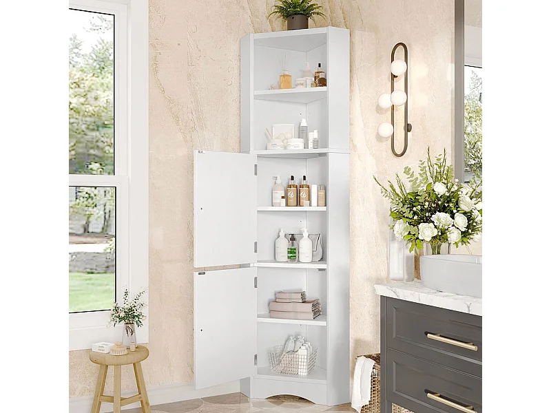 Colonne salle de bain triangulaire peinture résistante à l'humidité deux portes séparations réglables blanc