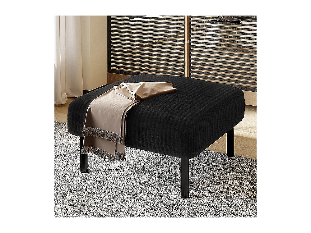 Tabouret haut de gamme velours côtelé structure métallique confort ultime polyvalent repose-pieds pouf table montage rapide noir