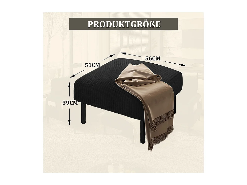 Tabouret haut de gamme velours côtelé structure métallique confort ultime polyvalent repose-pieds pouf table montage rapide noir