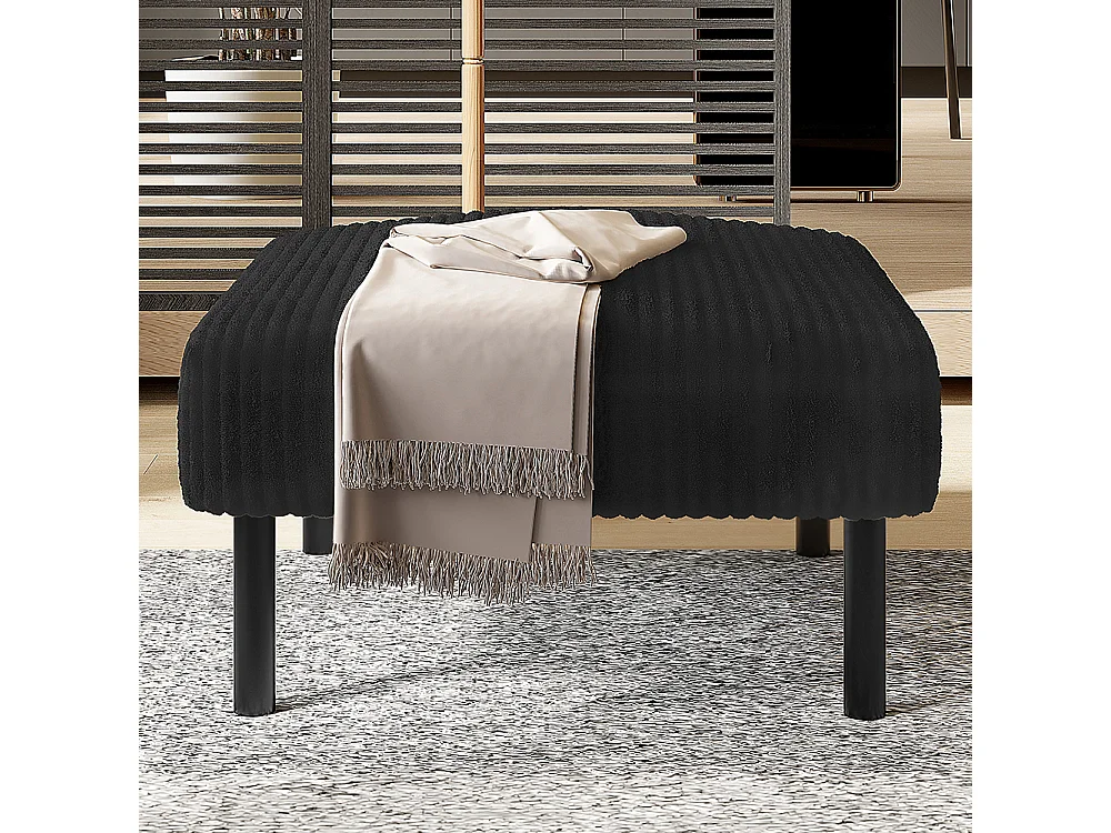 Tabouret haut de gamme velours côtelé structure métallique confort ultime polyvalent repose-pieds pouf table montage rapide noir
