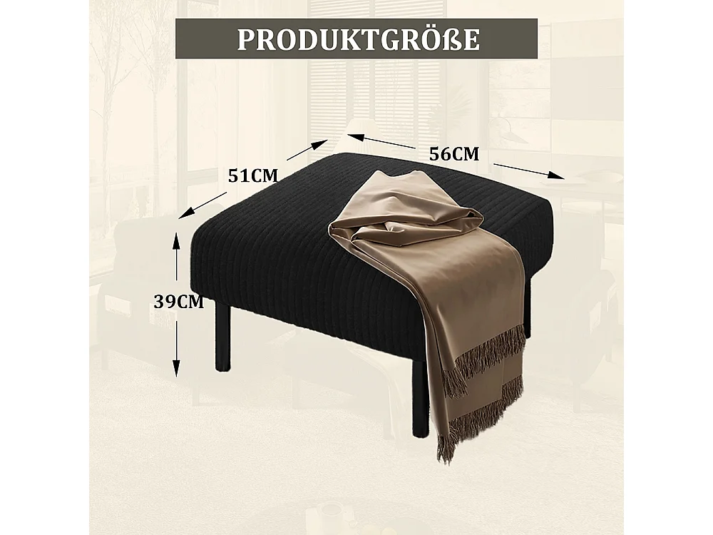 Tabouret haut de gamme velours côtelé structure métallique confort ultime polyvalent repose-pieds pouf table montage rapide noir