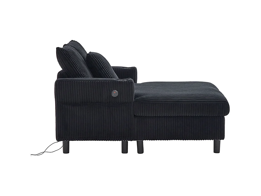 Fauteuil longue généreux moelleux porte-gobelets ports USB éclairage LED intégré salon chambre véranda noir