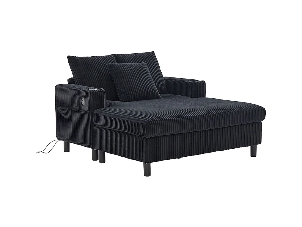 Fauteuil longue généreux moelleux porte-gobelets ports USB éclairage LED intégré salon chambre véranda noir