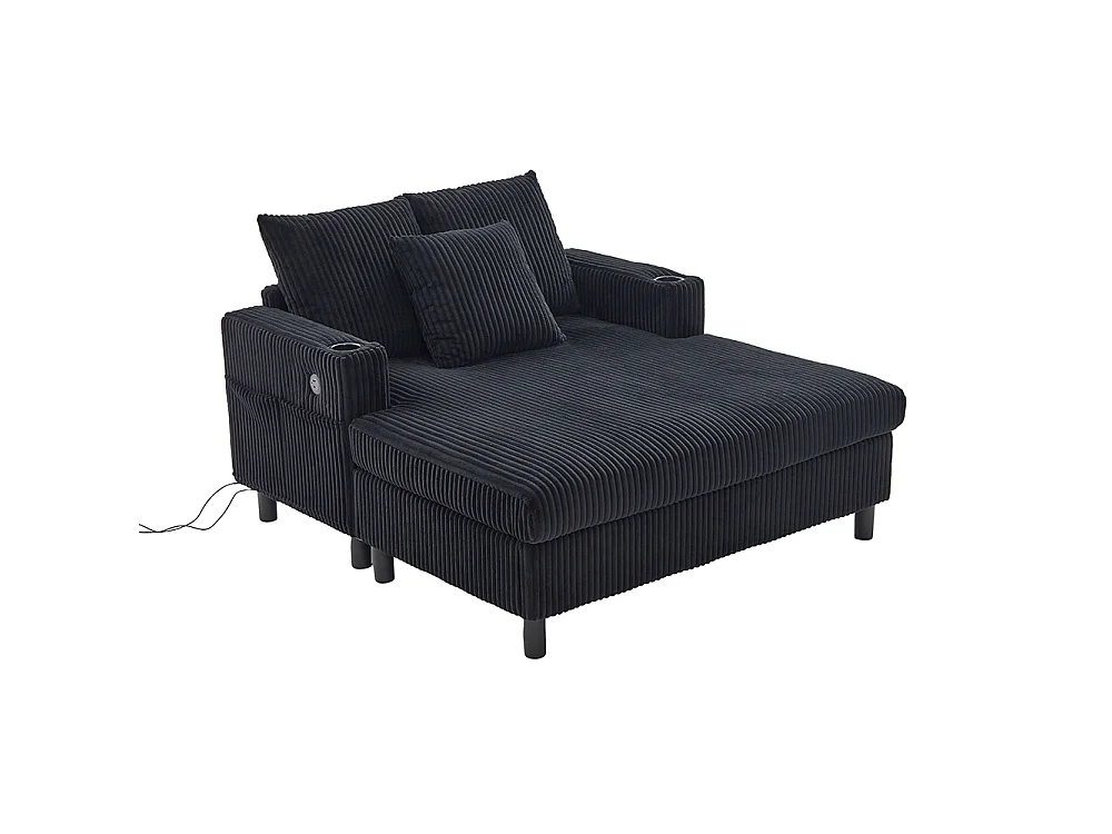 Lange zachte fauteuil met bekerhouders USB-poorten en geïntegreerde ledverlichting voor in de woonkamer slaapkamer of veranda zwart