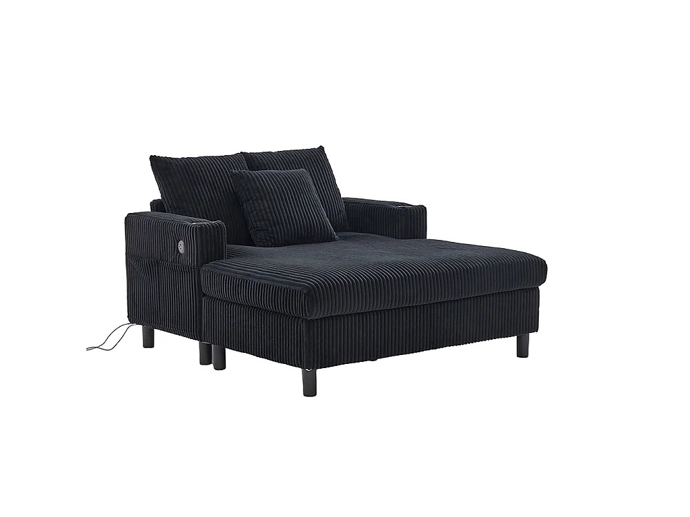 Lange zachte fauteuil met bekerhouders USB-poorten en geïntegreerde ledverlichting voor in de woonkamer slaapkamer of veranda zwart